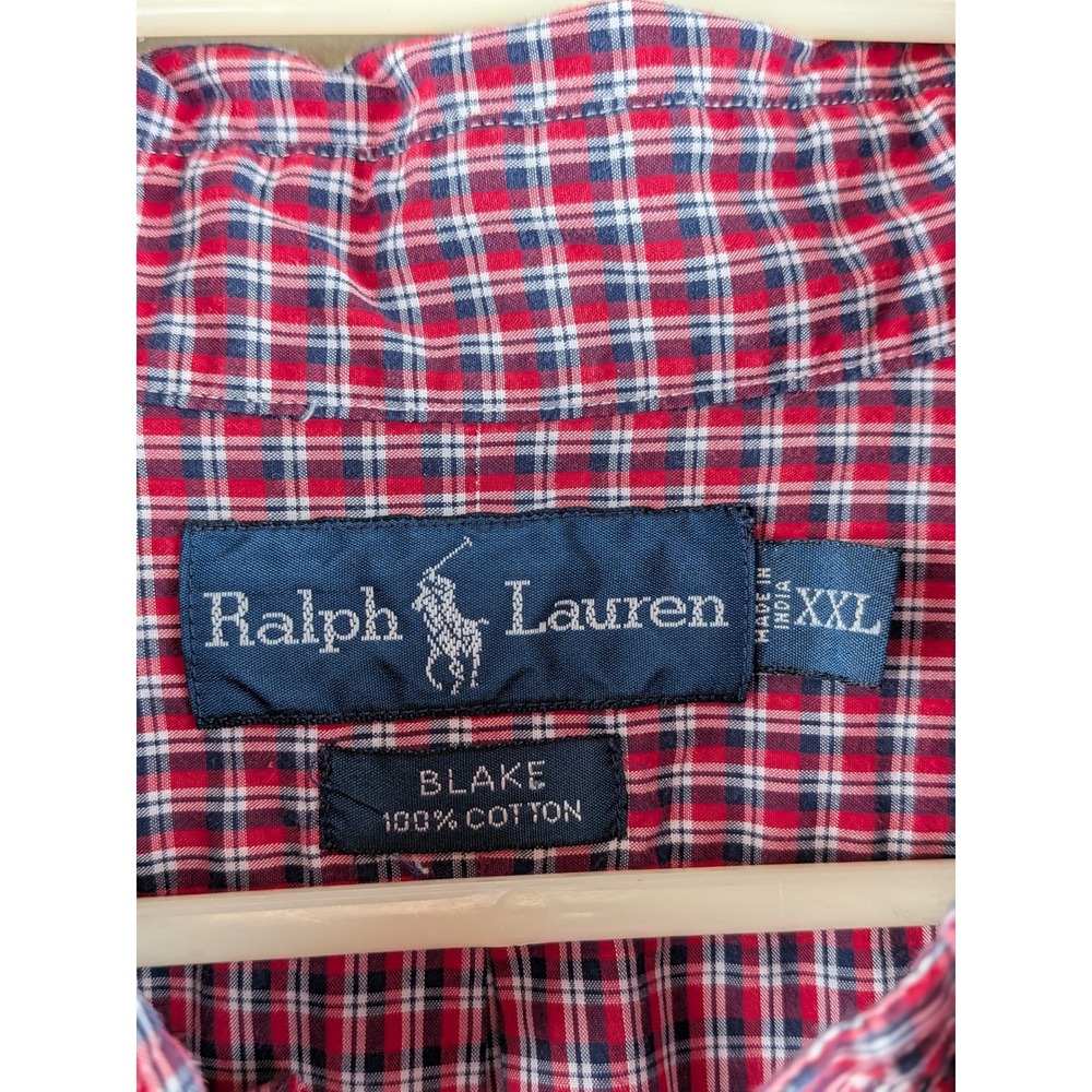Ralph Lauren Blake Short Sleeve Button Down Mens XXL‎ Red Blue Plaid Preppy Pony - Picture 3 of 4